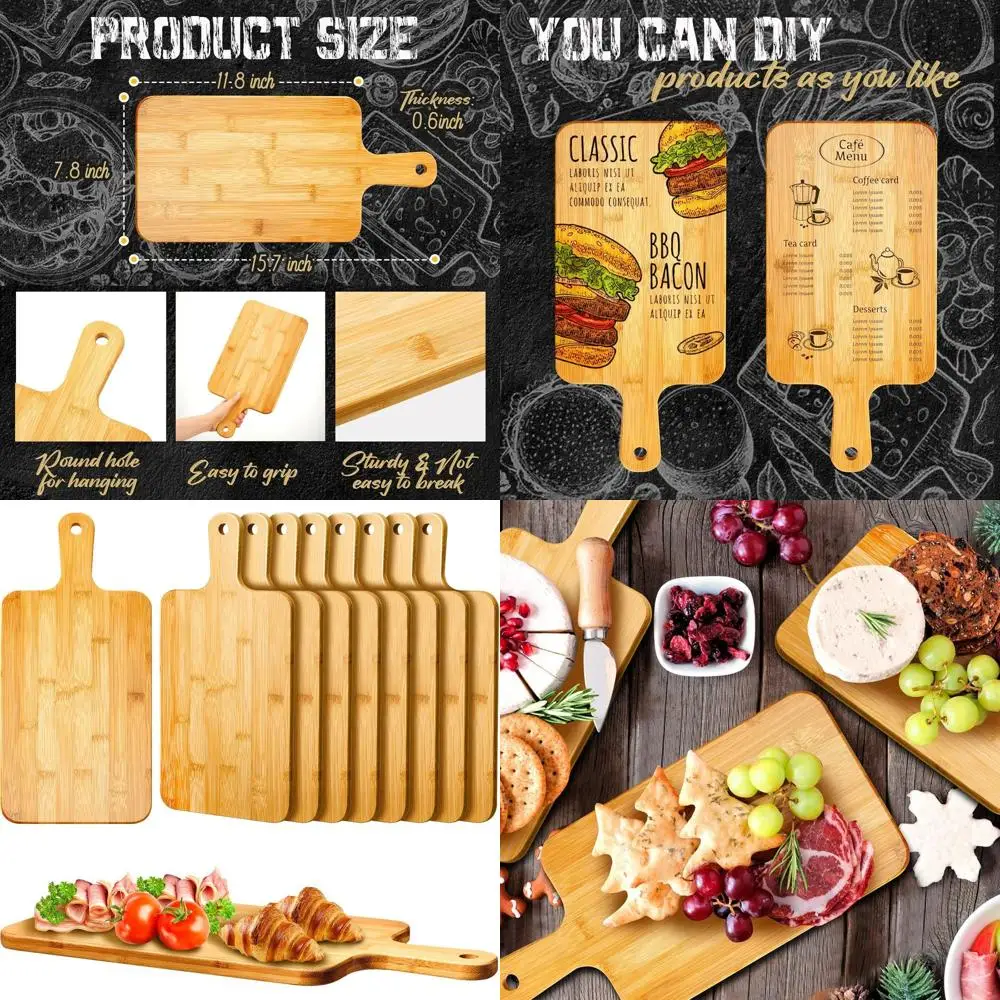 

Набор бамбуковых разделочных досок 15,7 x 7,8 дюймов, 10 штук, с ручкой, для сервировки на кухне, идеально подходит для пиццы, хлеба, сыра, мясных деликатесов, ф.