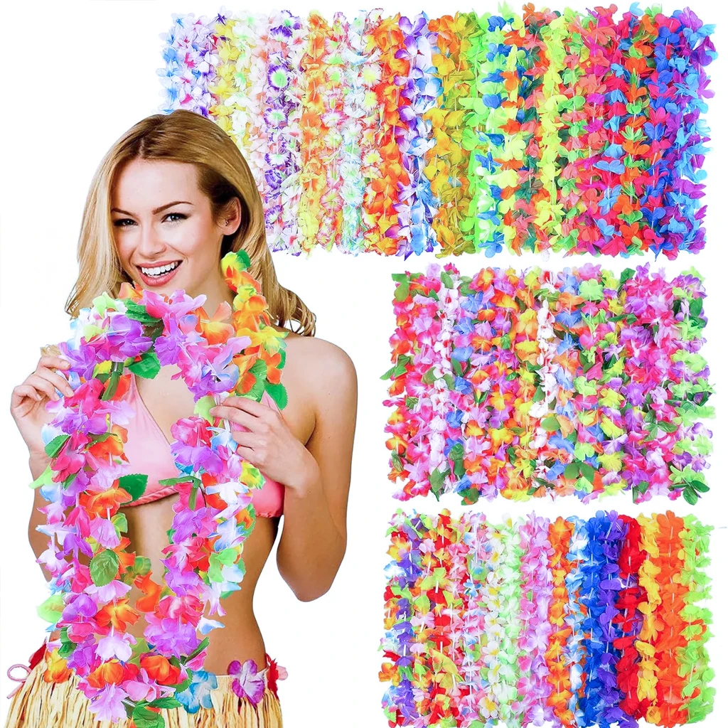 Collares Hawaianos de Flores Coloridas Surtidos para Fiestas Luau, Vacaciones en la Playa Tropical, Fiestas de Cumpleaños en la Piscina