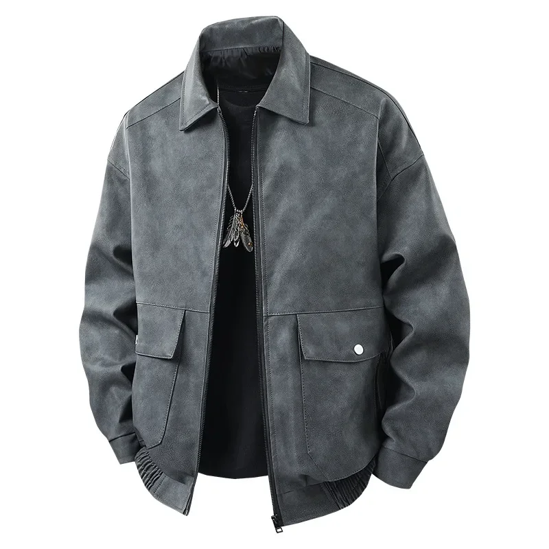 레트로 스웨이드 가죽 재킷, 트렌디하고 다재다능한 바이커 재킷, 고품질 방풍 슬림핏 남성 재킷, 봄 가을 코트