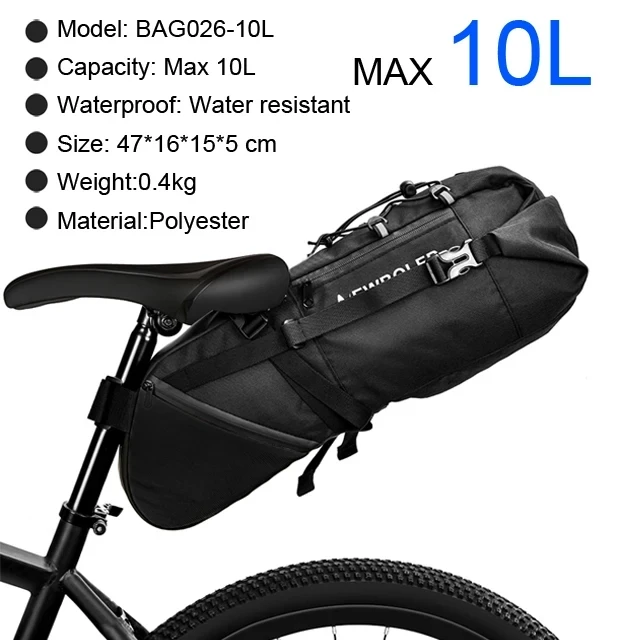 NEWBOLER Fietszadeltas Waterdichte MTB Wegfiets 10L Grote Capaciteit Fietstas Opvouwbare Staart Achtertas Kofferbak Accessoires