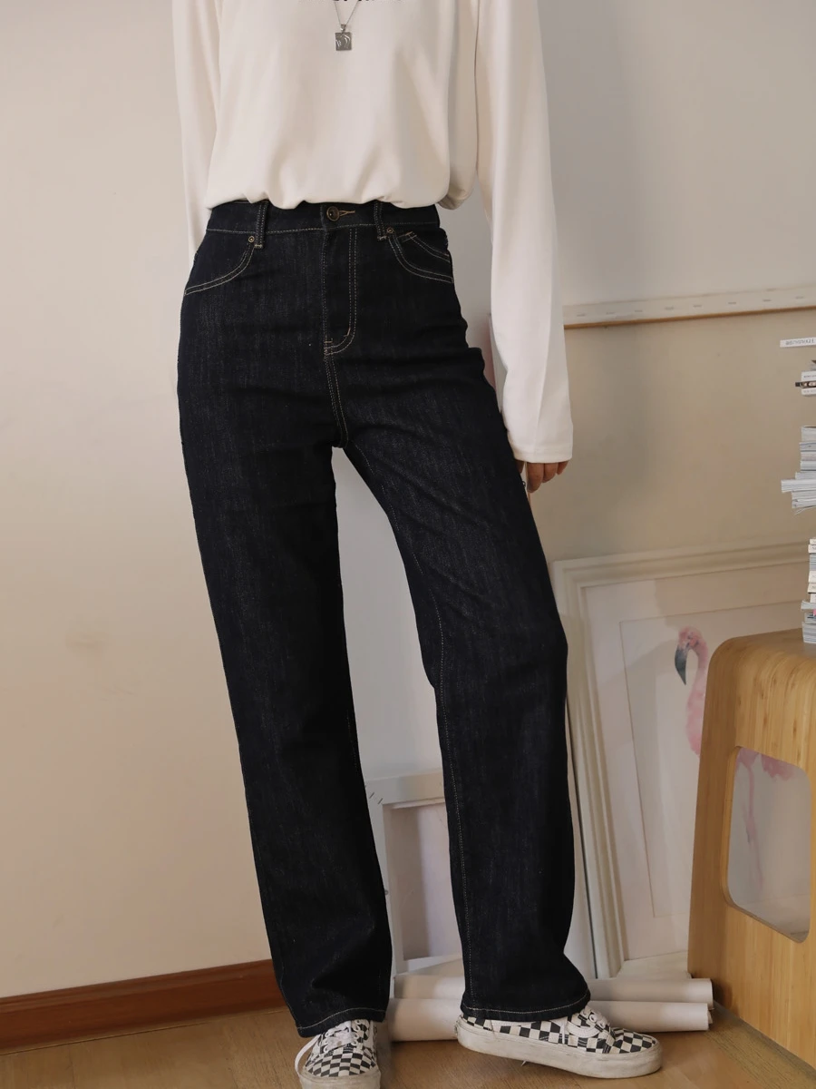 

Slimming Straight Leg Cotton Stretch Denim Jeans Women's Spring 2026 New Sle Pear ape Body Fit Casual High Waist Trousers