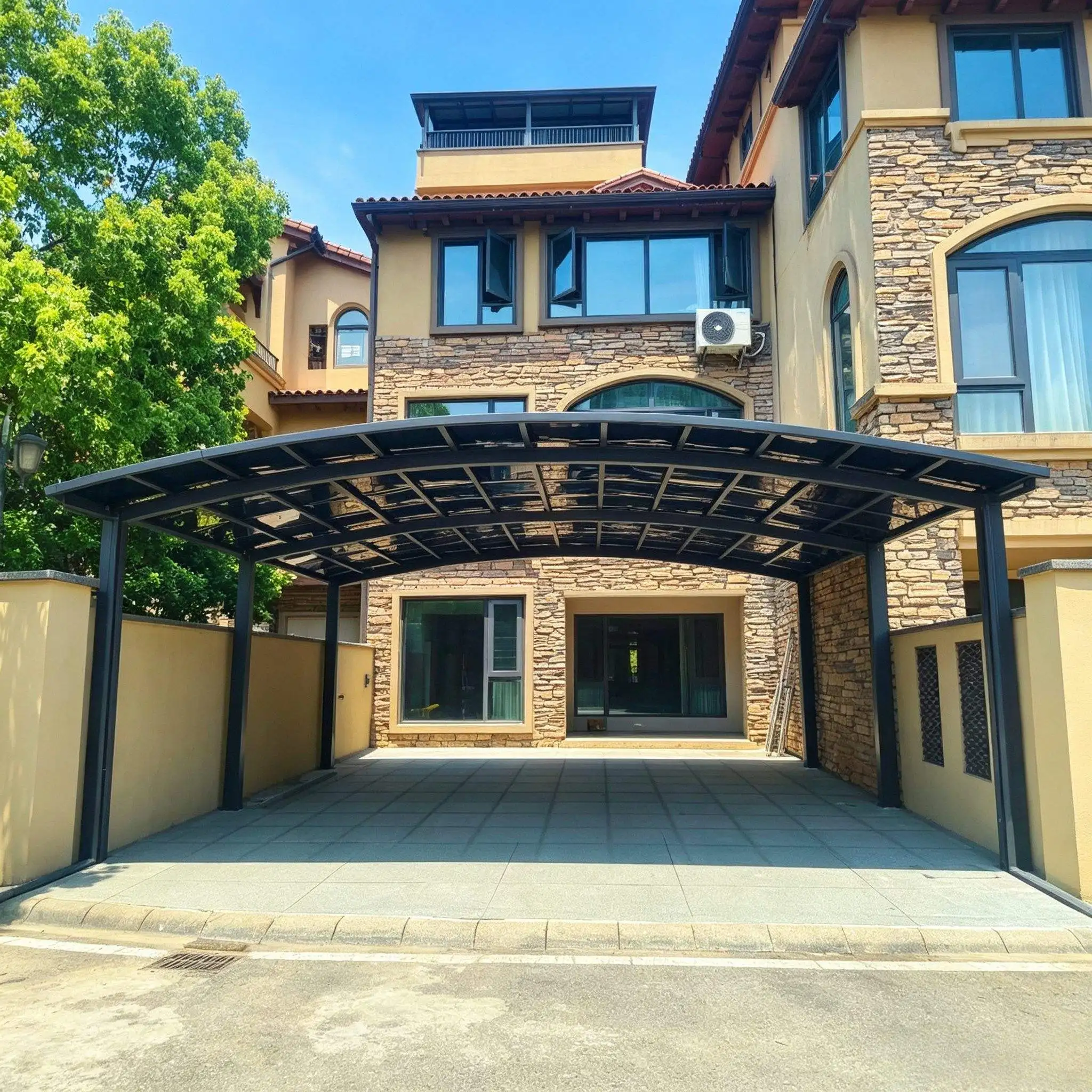 Villa Fashion Large Size Carport Rainproof with Drainage System Car Parking Aluminum Frame Acrylic Ceiling Assembly Car Shelter