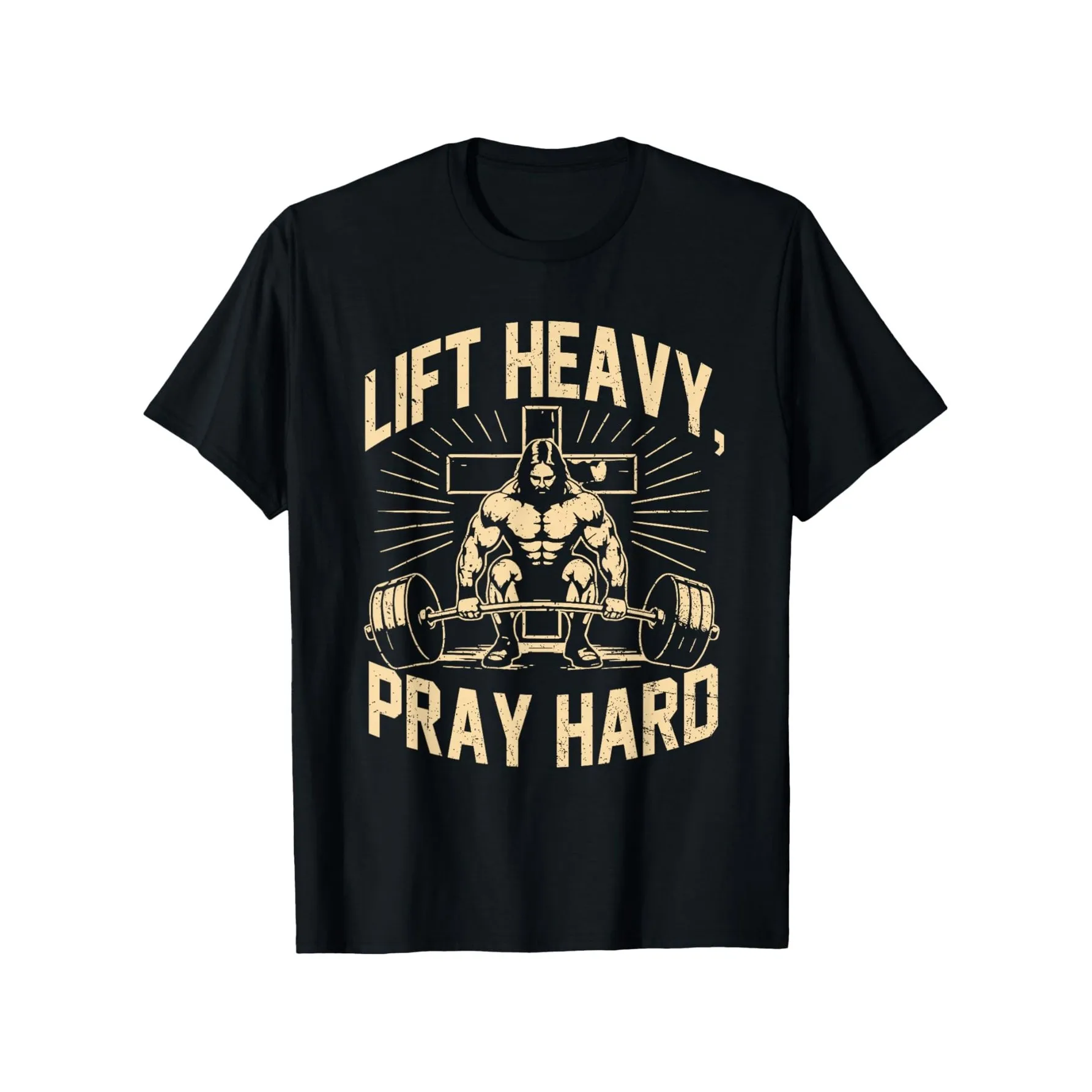 Lift Heavy Pray Hard Graphic Tee Christian Workout T-Shirt Faith Fitness Gym Apparel