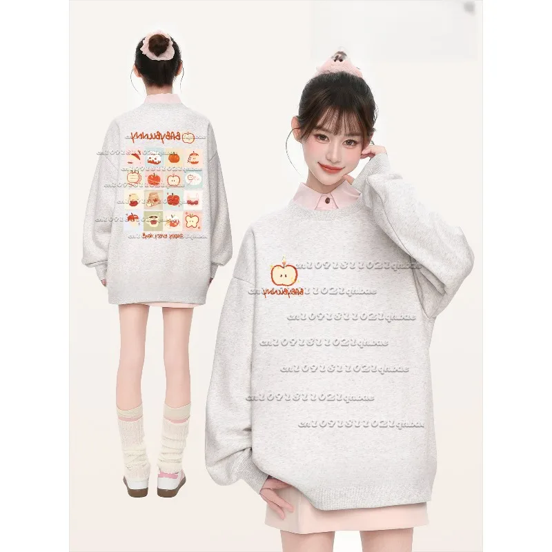 

New Christmas Eve Cartoon Apple 3D Printed Long Sleeved Women's Loose Autumn Versatile Quick Drying Long Sleeved Top