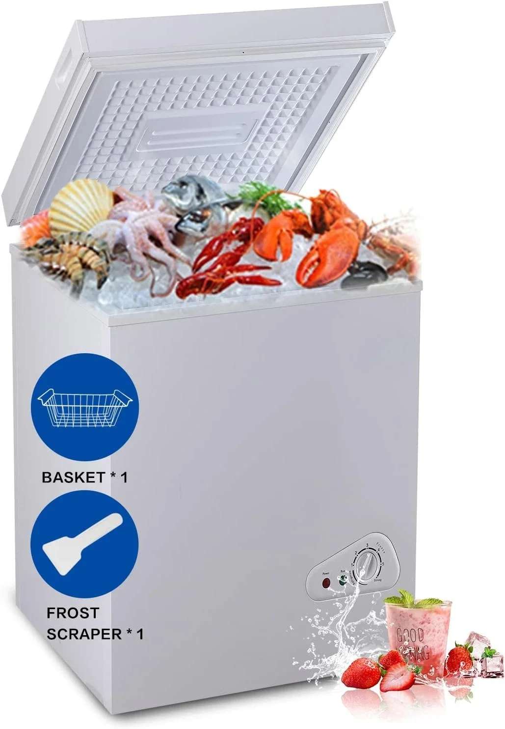 with a Removable Basket, for House,3.5 Cu.Ft Chest Freezer 7 Gears Temperature Control(-18°F to -46°F), Deep Compact Freezer