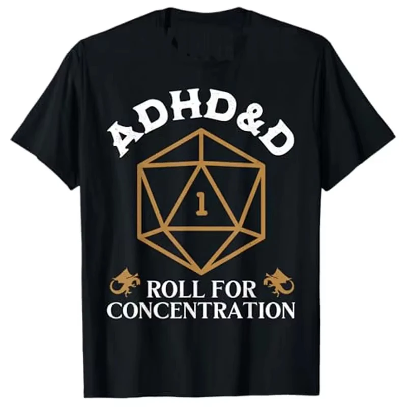 خمر ADHD & D لفة للتركيز DnD الرجال النساء تي شيرت RPGs ألعاب الجرافيك الزي مضحك قائلا المحملة قصيرة الأكمام البلوزات هدية