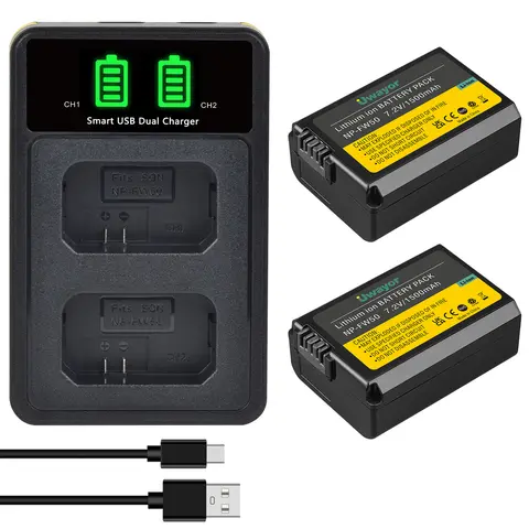 UWayor NP-FW50 Battery and Charger for Sony Alpha A6000, A6100, A6300, A6400, A6500, A7, A7 II, A7R, A7R II, A5000, A3000, A55