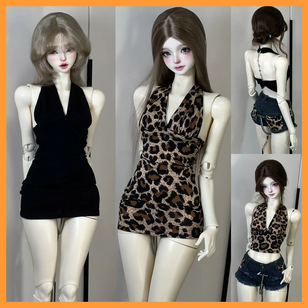 

【60 дней изготовления】【Только одежда】1/3 1/4 куклы с леопардовым принтом, платье с открытой спиной, сексуальный жилет с лямкой на шее, джинсовые шорты для impl63 Action FIgure