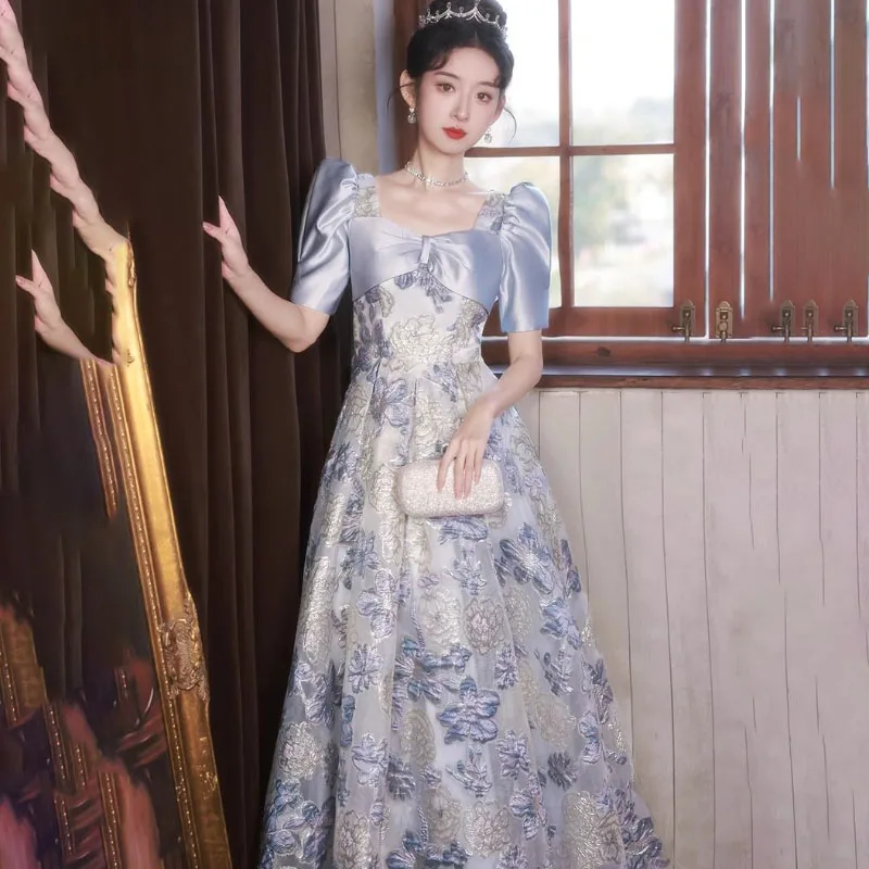 New Summer Evening Dresses Women Hostess Light Luxury French Graduation Banquet Dress Slim Plus Size Embroidered Splicing Dress