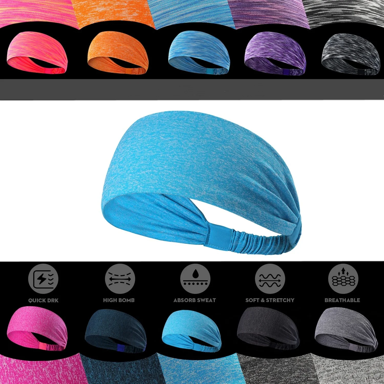 

Fitness Sweatbands Sports Headband Moisture Wicking Hairband Yoga Dancing Running Cycling Breathable Sweat Absorbing Headband