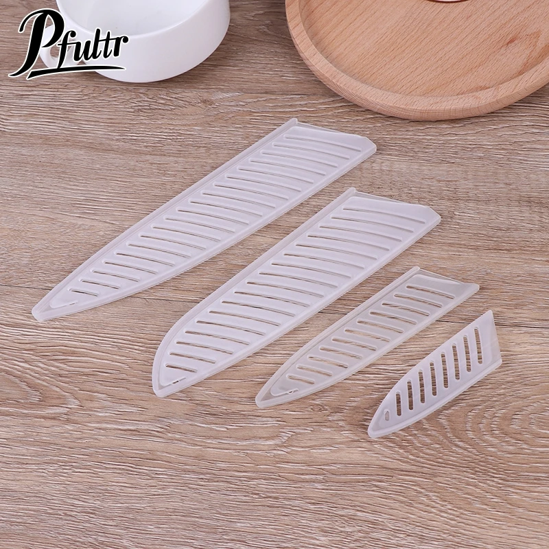 4Pcs Transparent Knife Cover Plastic Kitchen Knife Blade Protector Cover For 3/5/7/8 Inch Knife