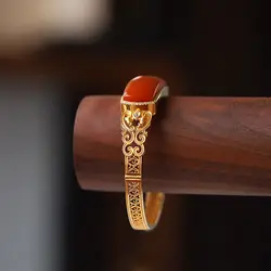 Court style Ancient gold crafts Exquisite hollow out figured bangles Southern Red Tourmaline Saddle charm bracelet Jewelry