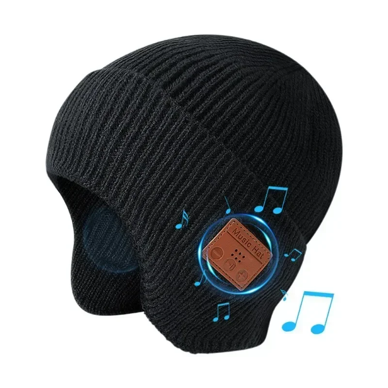 5.0 Bluetooth compatible stereo headphones music cap winter windproof bean music cap earmuffs headphones bean headband