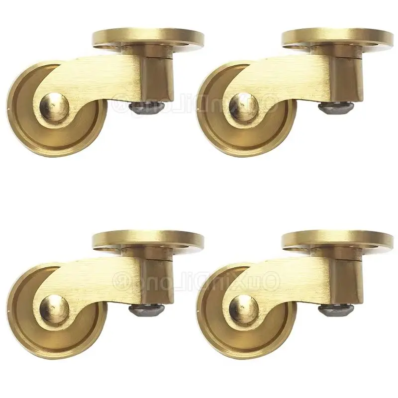 4PCS Brass Casters 1inch Ultra-Low Height Antique Brass Castor Wheel 360 Degree Swivel Plate Roller for Furniture /Cabinet DC171