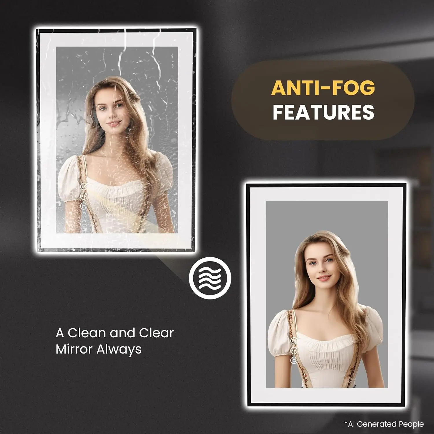 20'X28' LED Bathroom Mirror Black Framed | Anti-Fog, Dimmable, Memory Function, Tempered Glass, Lighted Vanity Mirror for Wall view 4