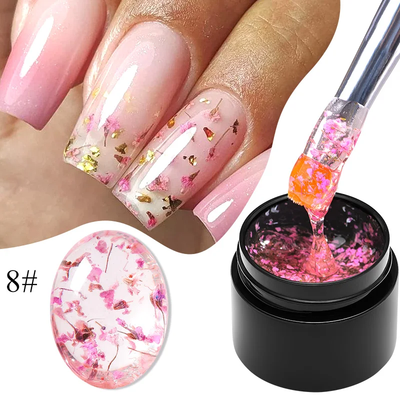 MEET ACROSS 5ml 핑크 말린 꽃 젤 매니큐어 천연 꽃 요정 네일 아트 젤 손톱 용 UV LED 페인팅 바니쉬