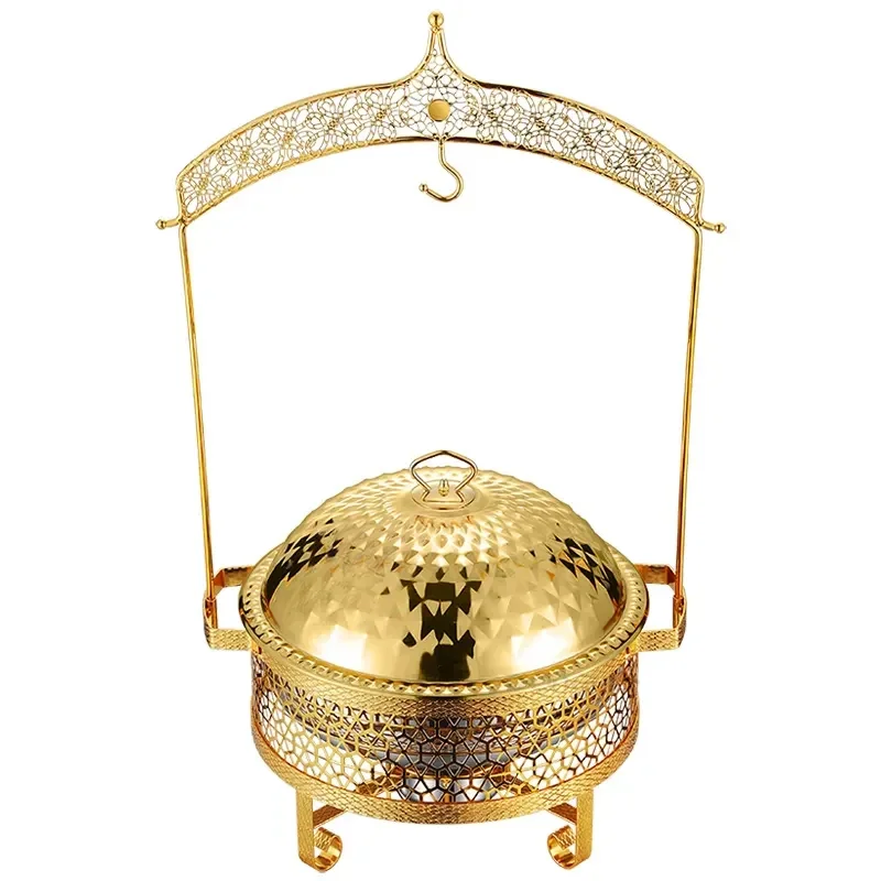 Hotel Luxury Round Gold With Bracket Lid 4.5/8.0L Buffet Equipment Stainless Steel Chafing Dish  Golden Four-Leaved Clover Glode