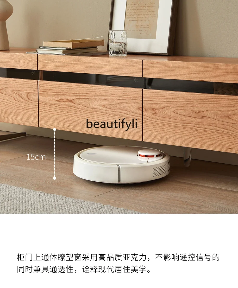 ss K178TV cabinet, solid wood stainless steel legs suspended cherry wood retro audio and video cabinet