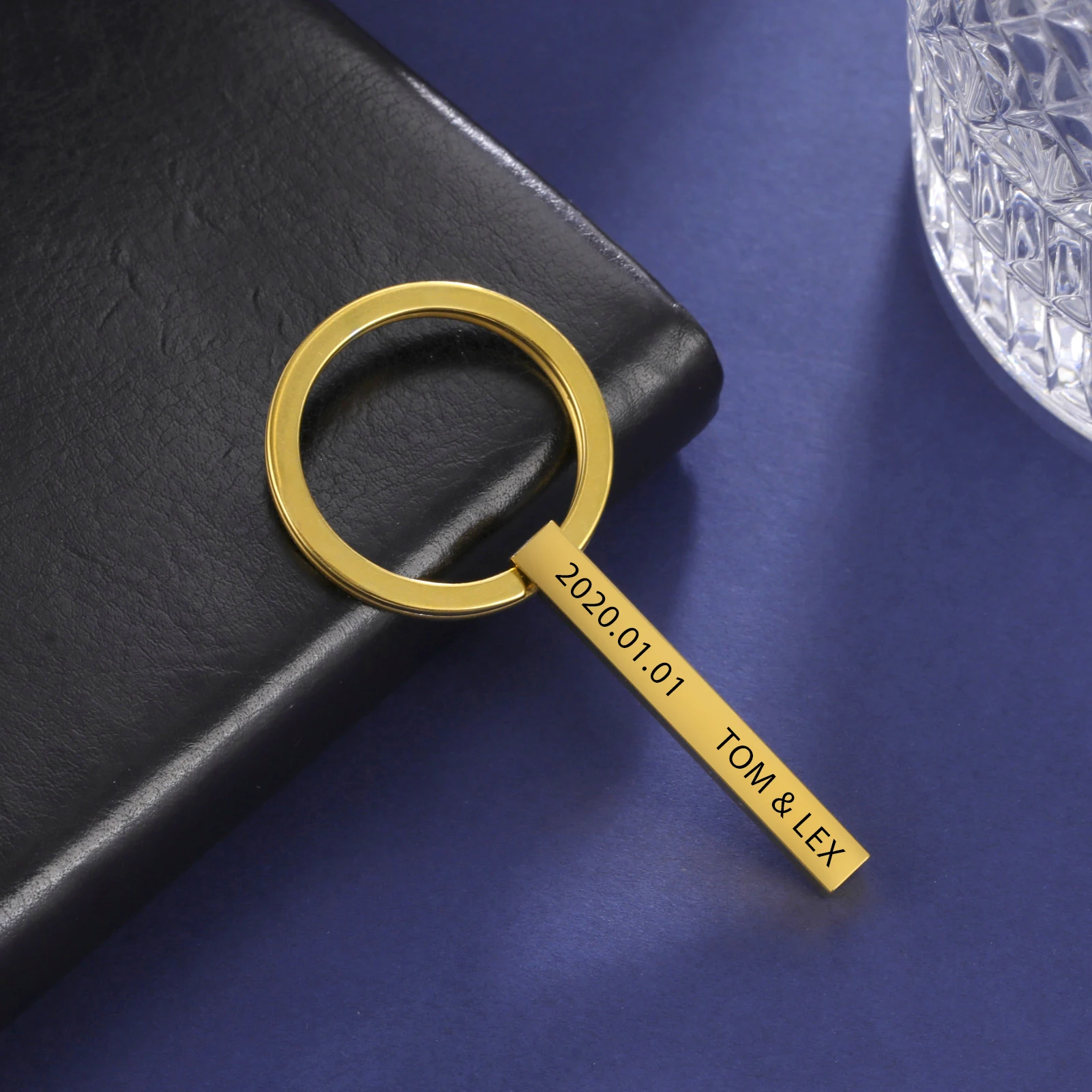 Personalisierter Bar-Schlüsselanhänger für Männer und Frauen, Edelstahl, individueller vierseitiger Schlüsselanhänger, gravierter Namens-Text, Schlüsselanhänger, Geschenk für Freund – Detail 14