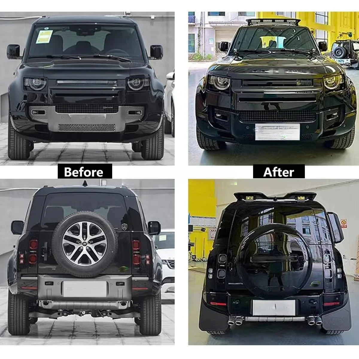 Body Kit for Defender Upgrade 007 Style Black Knight Side Skirt Fender Wheel Arches Spare Tire Cover Car Bumper