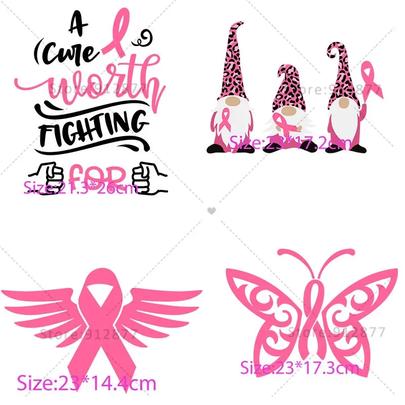 Heat Transfer Breast Cancer Pink Ribbons Fight Believe Survive Gnomes Breast a fighter custom iron on transfers for clothing