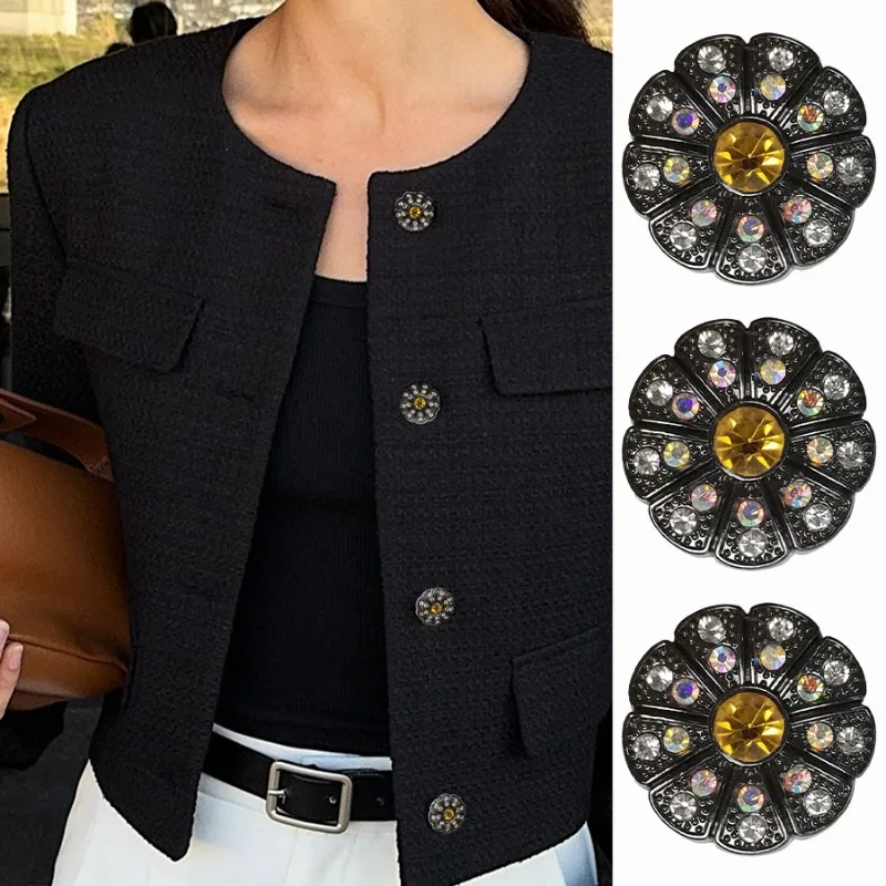 FCXDG 5 adet güzel narin renkli elmas ayçiçeği Metal düğmeler moda elbise trençkot hırka dekoratif düğmeler