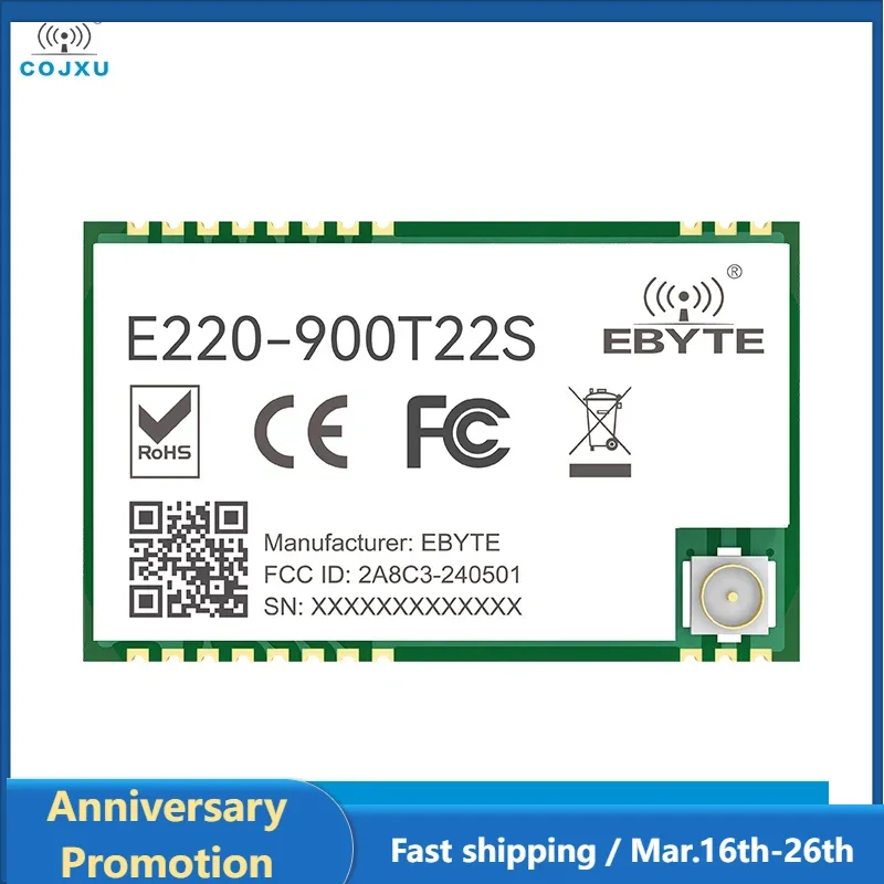 LLCC68 LoRa Wireless Module 22dBm Long Range 5km IPEX/Stamp Hole UART WOR EBYTE E220-900T22S Wireless Transmitter Receiver