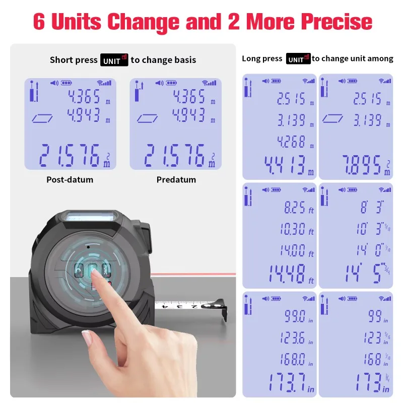 شريط قياس ليزر متعدد الوظائف 3 في 1، شريط ليزر رقمي بطول 40 مترًا مع شريط عارضة
