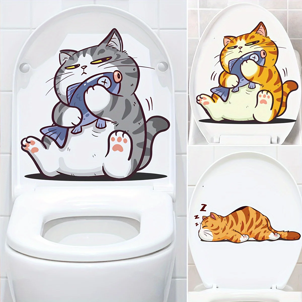 

Cat Touching Fish Wall Sticker Bathroom Toilet Decor Living Room Cabinet Home Decoration Decals Self Adhesive Mural S233