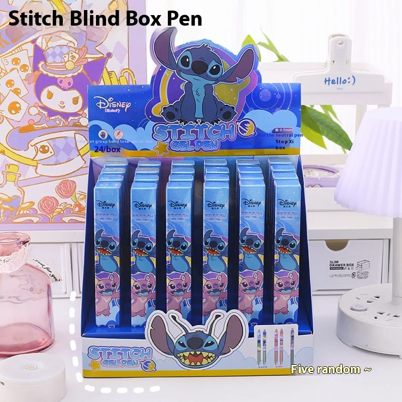 24pcsStitch Press Neutral Pen Surprise Blind Box Cartoon Cute Blind Box Glitter Signature Pen Student Neutral Pen Stationery