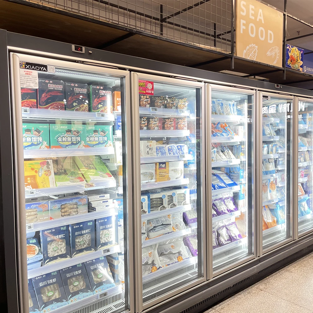 Commercial Vertical Upright Freezer with Glass Door Display Supermarket Beverage Cooler & Freezer