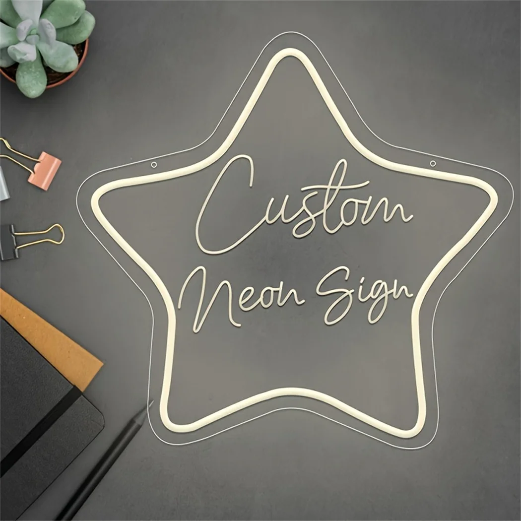 

Personalized Star-Shaped LED Neon Sign Custom 3D Engraved Wall Decor USB Powered Perfect for Wedding Birthday Party Business Bar