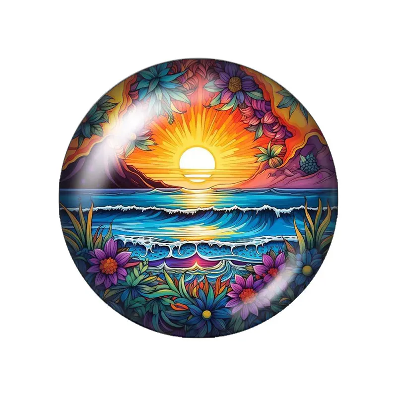 Seaside and Sunset 12mm/18mm/20mm/25mm Round photo demo glass cabochon flat back Making findings