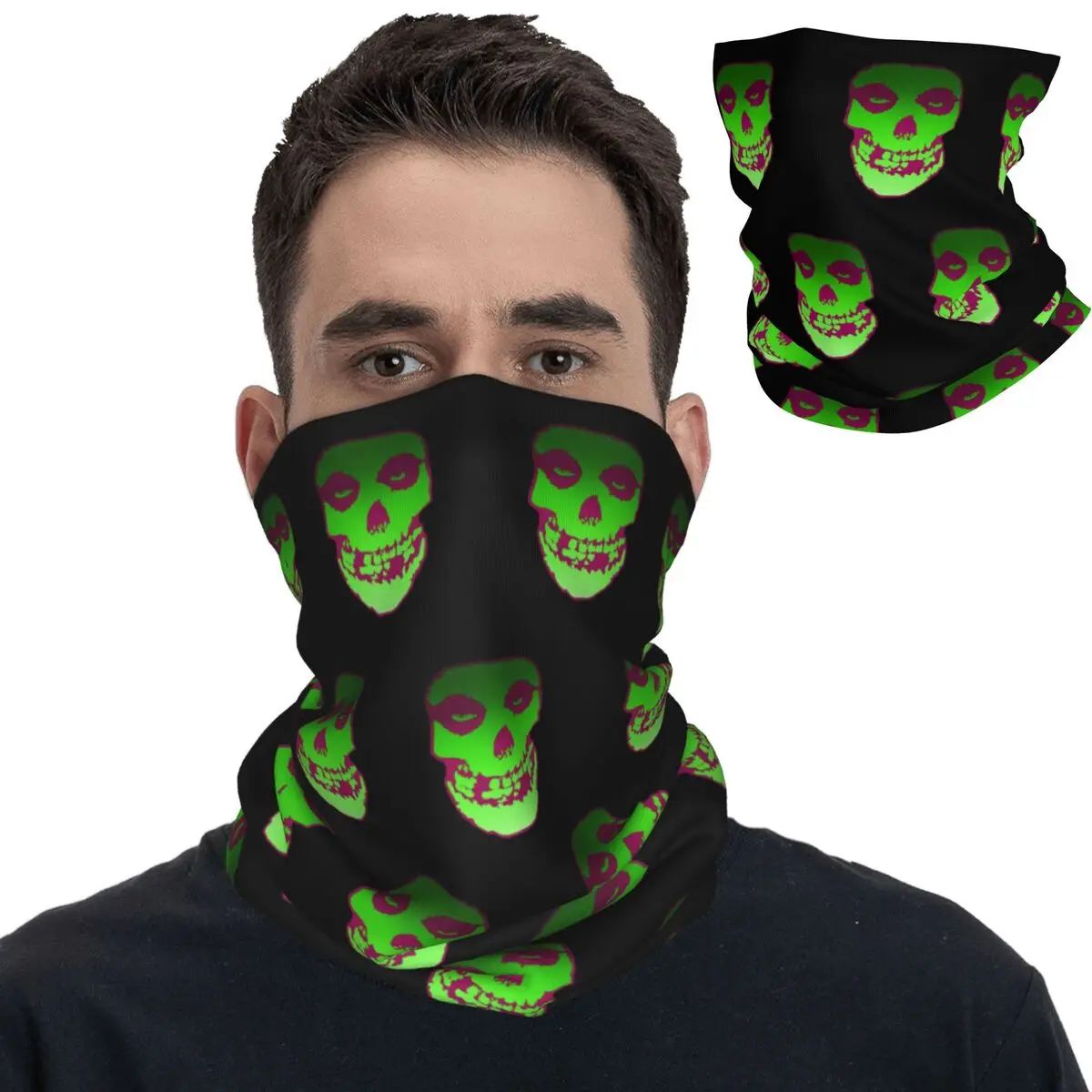 Glowing Misfits Skull Horror Bandana Neck Cover Printed Rock Music Band Wrap Scarf Warm Headwear Cycling Unisex Adult Washable