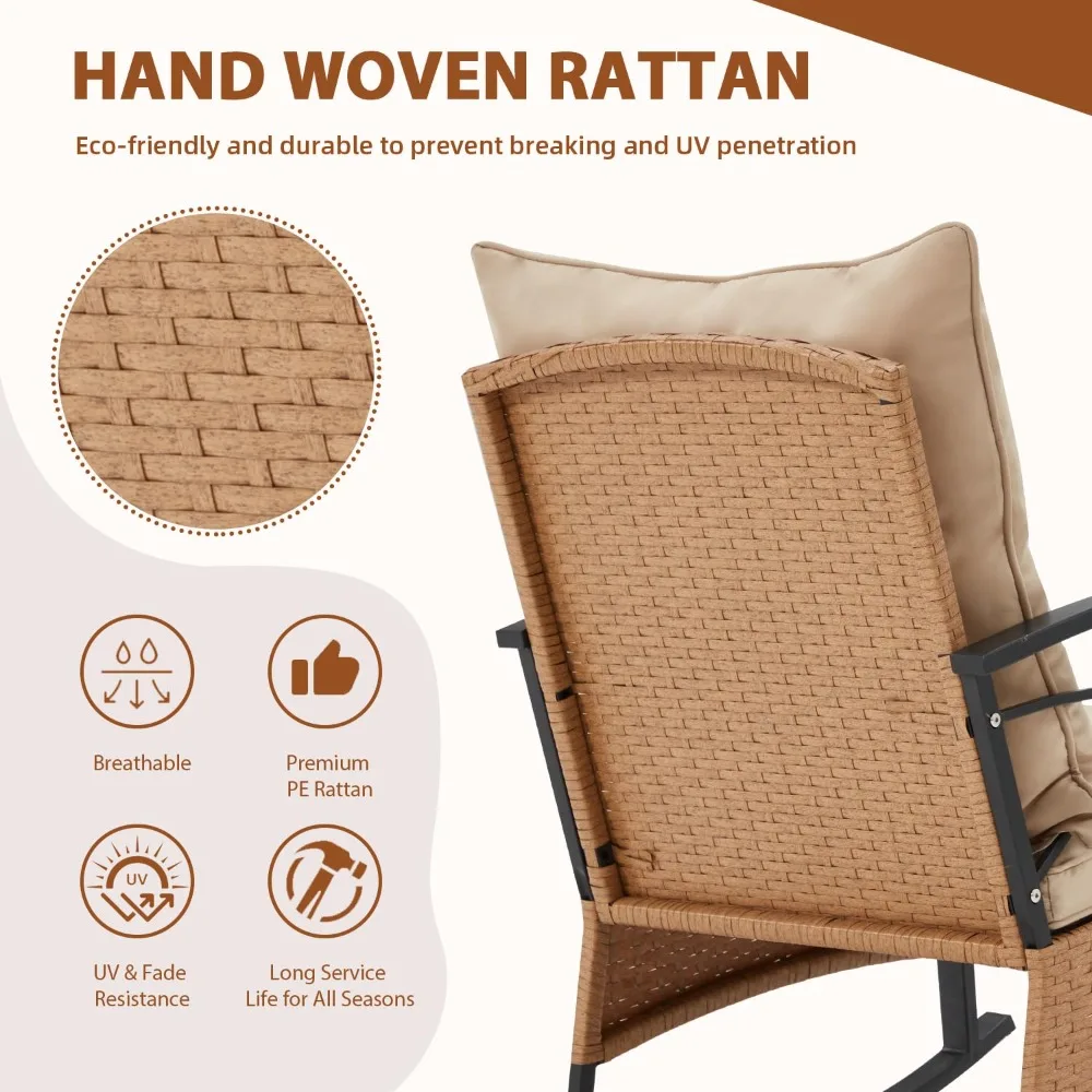 

3 Pieces Patio Furniture Set, Outdoor Swivel Patio Rocker Chairs with Thick Cushions and 2-Tier Coffee Table, Customized