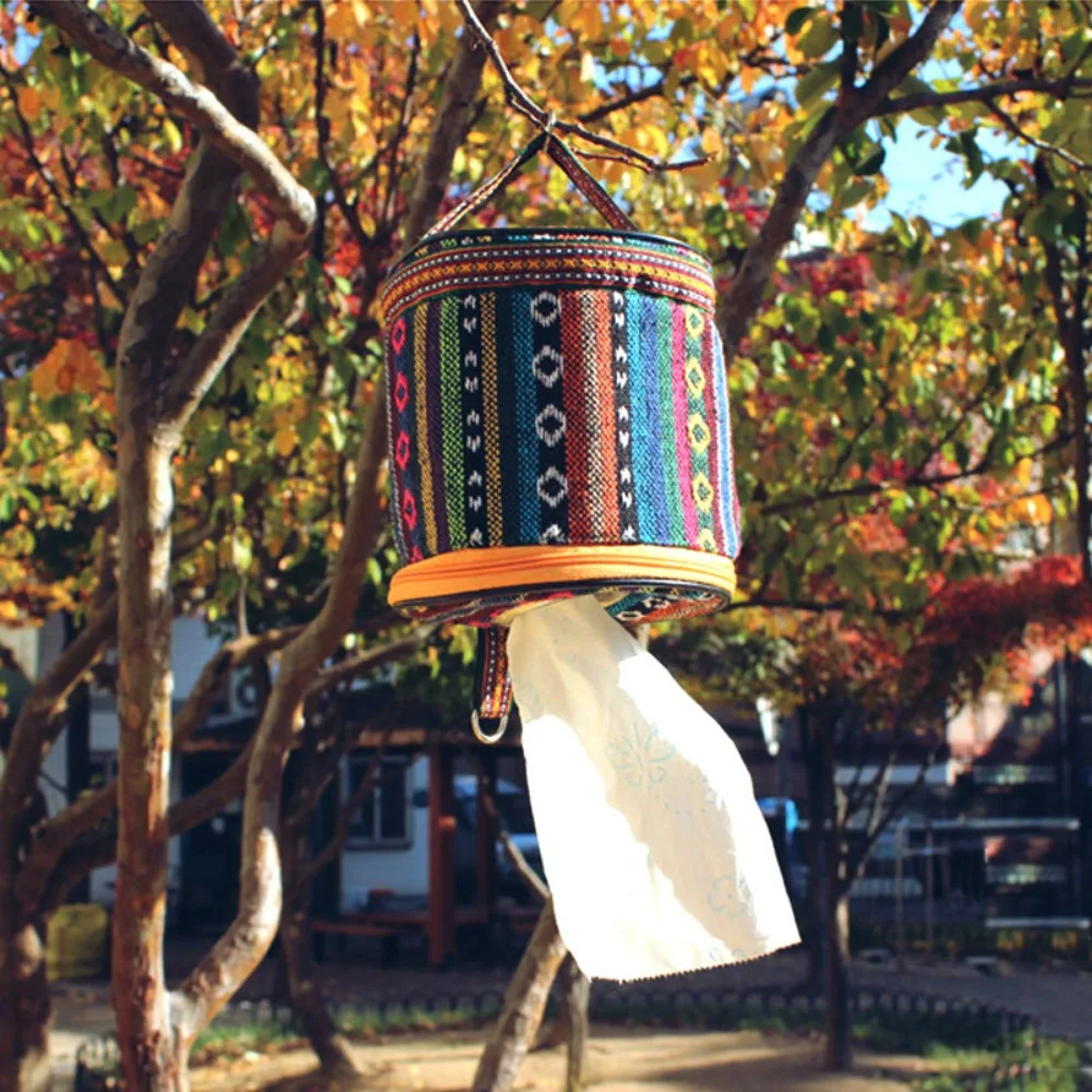 Foldable Lightweight Ethnic Style Tissue Bag - Portable Storage Pouch for Outdoor Camping Car & Home Roll Paper Organization