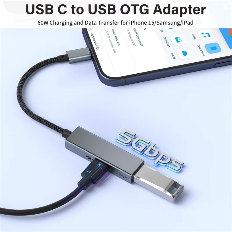 2 in 1 USB 3.2 Gen1 Extender OTG Hub PD 60W Type C to USB-A USB-C Charge Data Transfer Converter Adapter For iPhone 15 Pro Max