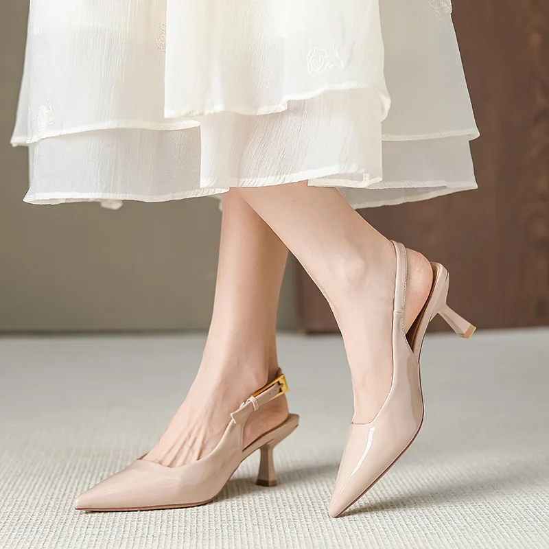 

Nude Pointed Toe High Heel Sandals Women Open Back Slingback Stiletto Dress Shoes