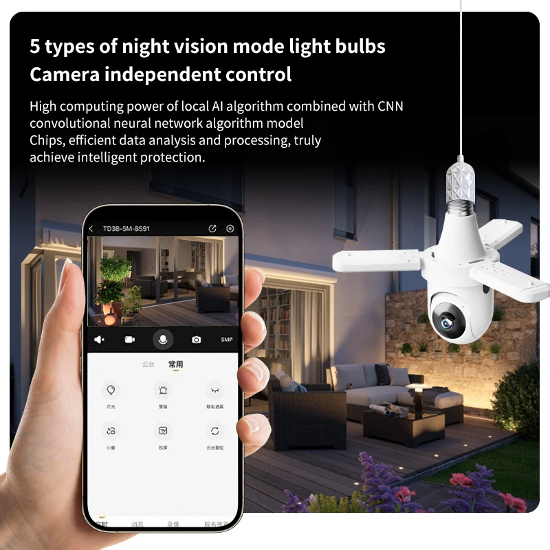 2MP 1080P 390Eyes/IPC360Home  APP E27 Lamp Holder PTZ IP Dome Camera Full Color AI Humanoid Detection Home Security CCTV Monitor