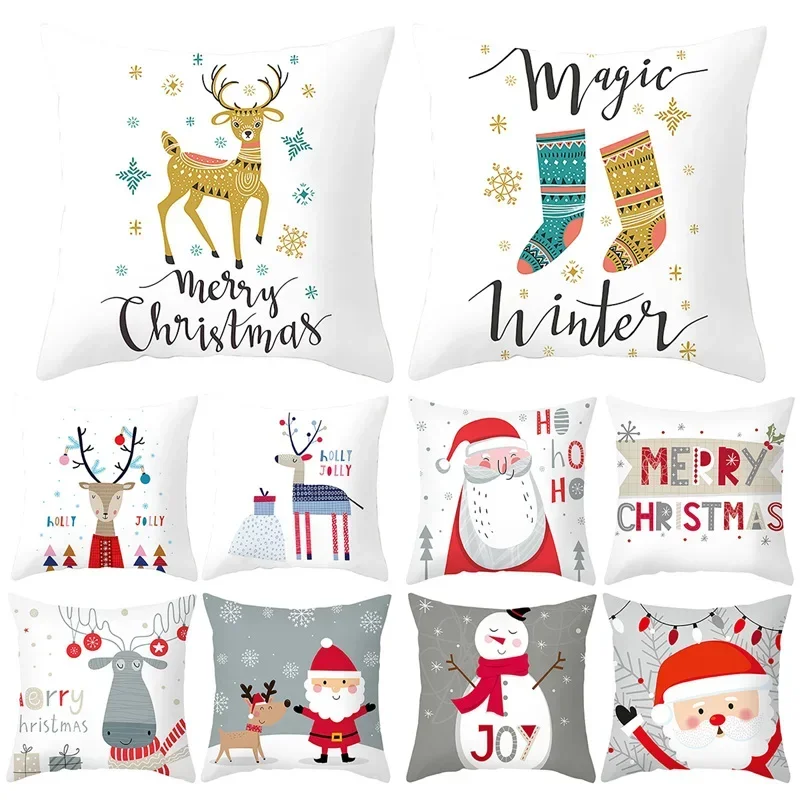 Christmas Cushion Cover Christmas Decorations For Home Sofa 2020 Xmas Gifts Santa Claus Polyester Throw Pillowcase 45*45