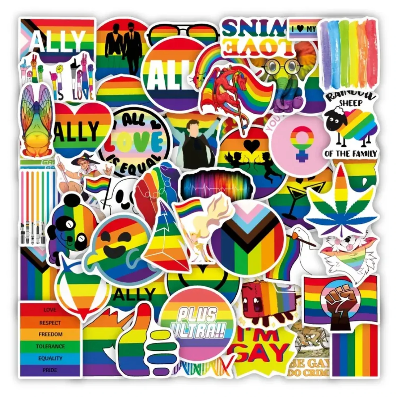

Colorful LGBT Gay Pride Stickers - 50 PCS, Waterproof Decals for Computer, Water Bottles, and Motorcycles - Spread Love with Sam