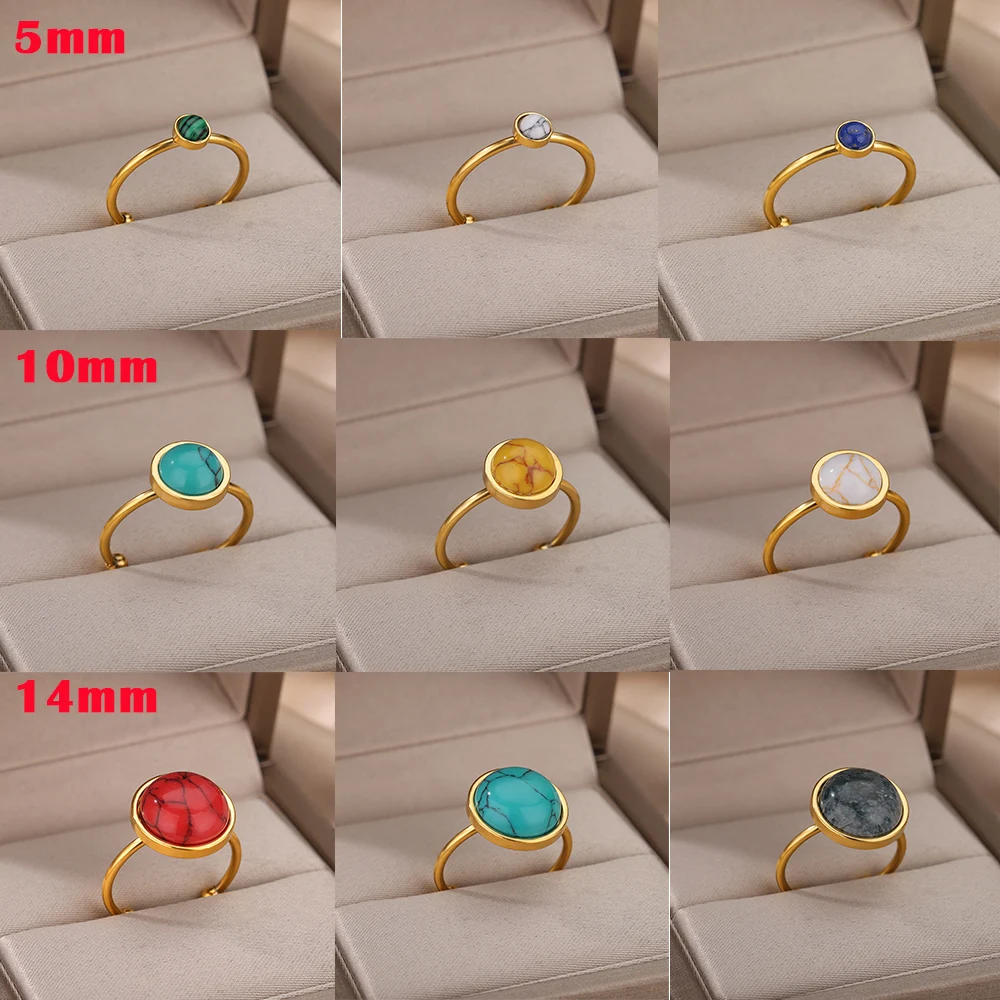 5/10/14MM Round Stone Rings For Women Boho Vintage Opal Ring Adjustable Engagement Wedding Jewelry Gift Anillos