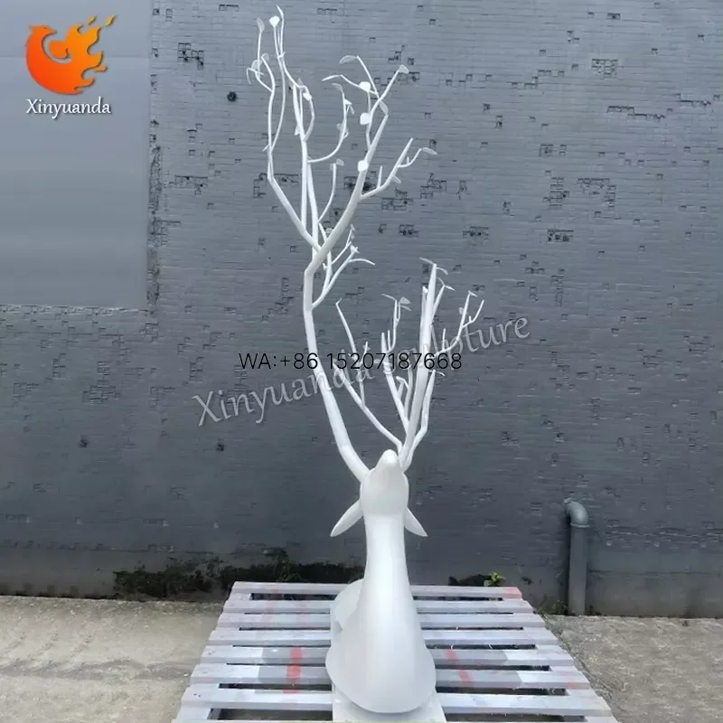 Wmwmnu Modern White Metal Deer Tree Sculpture Painted Outdoor Courtyard Hotel Art Installation Landscape Decorative Ornament