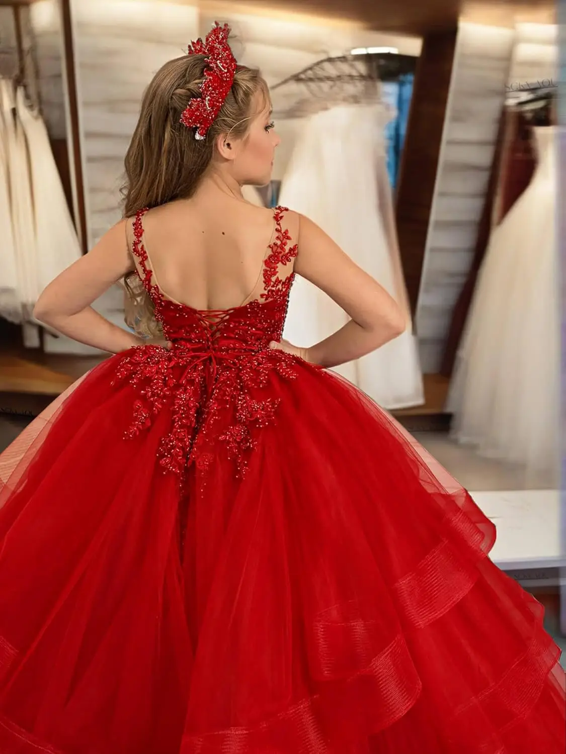 Gaun Pesta Anak Perempuan Model Ball Gown Berlapis Tulle dengan Motif Bunga Gaun Pernikahan Elegan Gaun Pengiring Pengantin untuk Acara Spesial