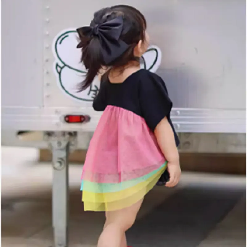 

Girls' outfit: rainbow watermelon swallowtail top and fluffy shorts2026New summer children's clothing wholesale