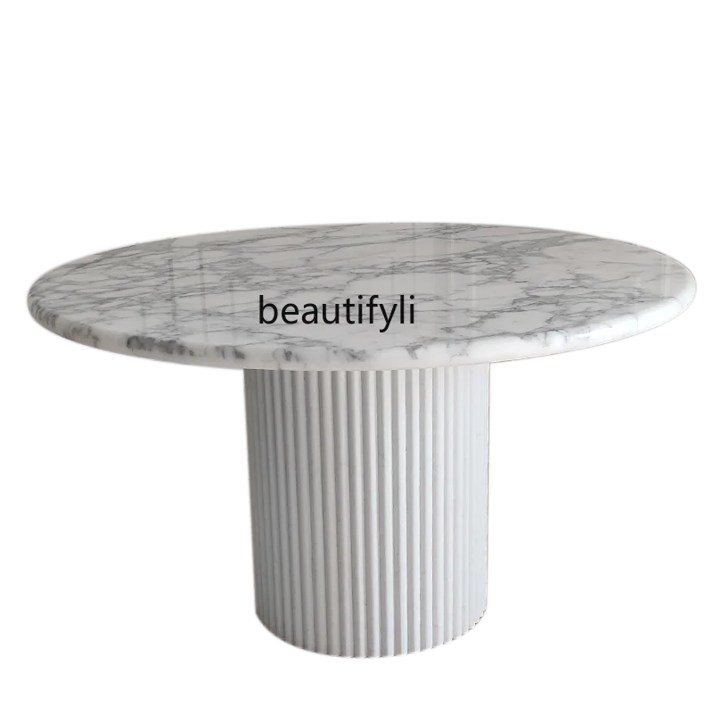 6 People round Table Natural Marble Dining-Table Modern round Dining Room Roman Column Table Legs Arabescato