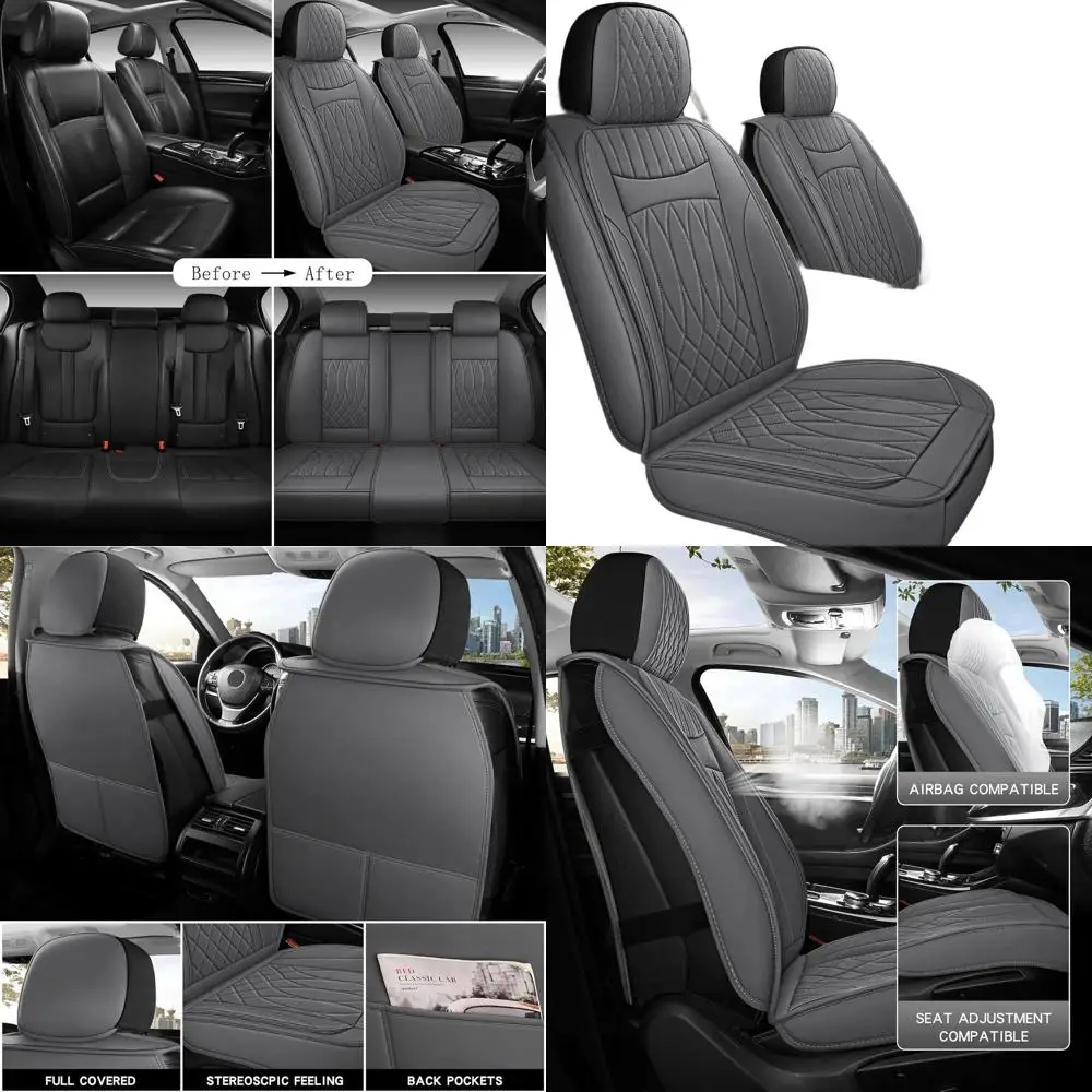 

Waterproof Faux Leather Car Seat Covers, Universal Fit for Sedans, Trucks, SUVs - Grey Full Set, Non-Slip Interior Protection