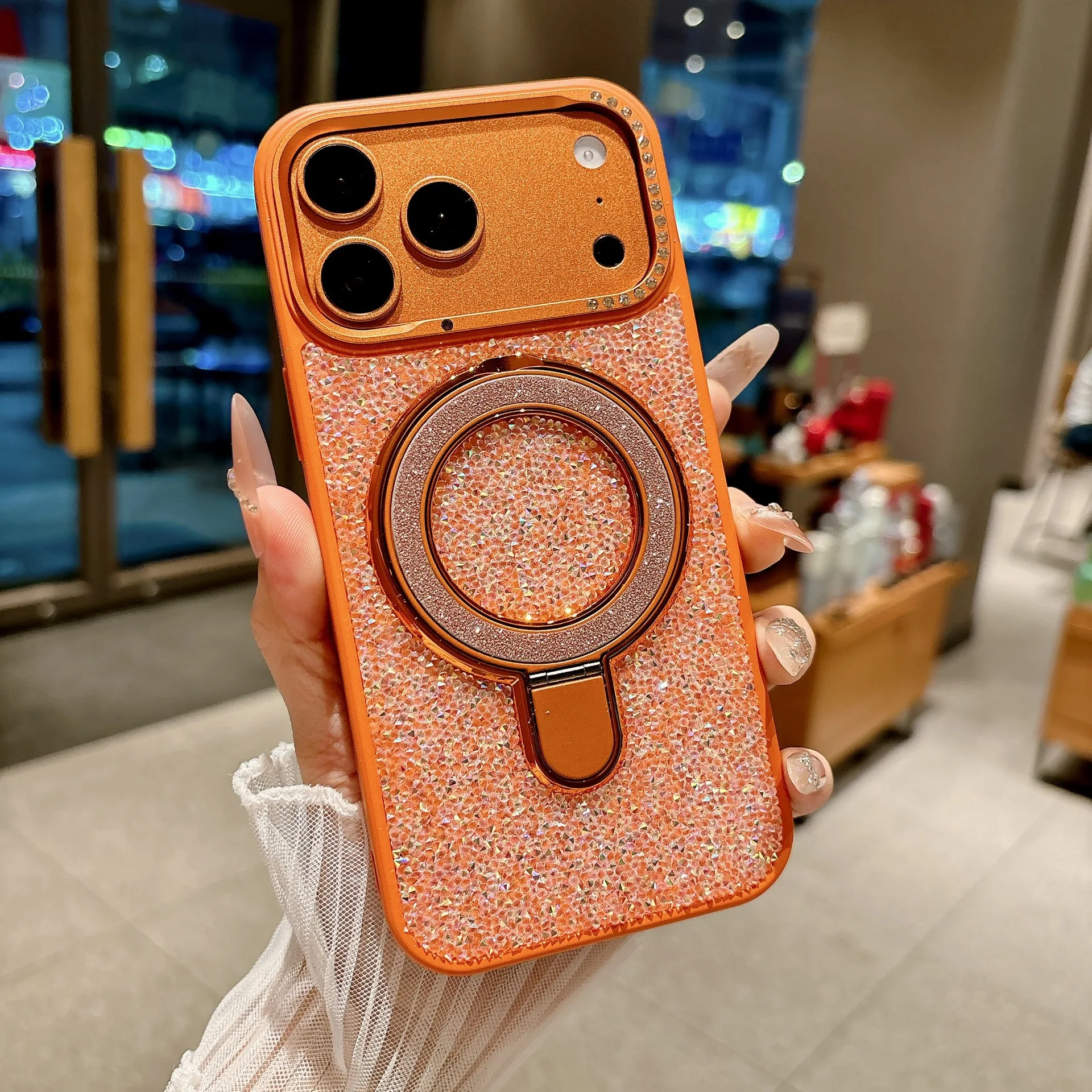 

Luxury glitter rhinestone magnetic bracket phone case, for iPhone 17 16 15 14 13 Pro Max iPhone Air anti drop protective case