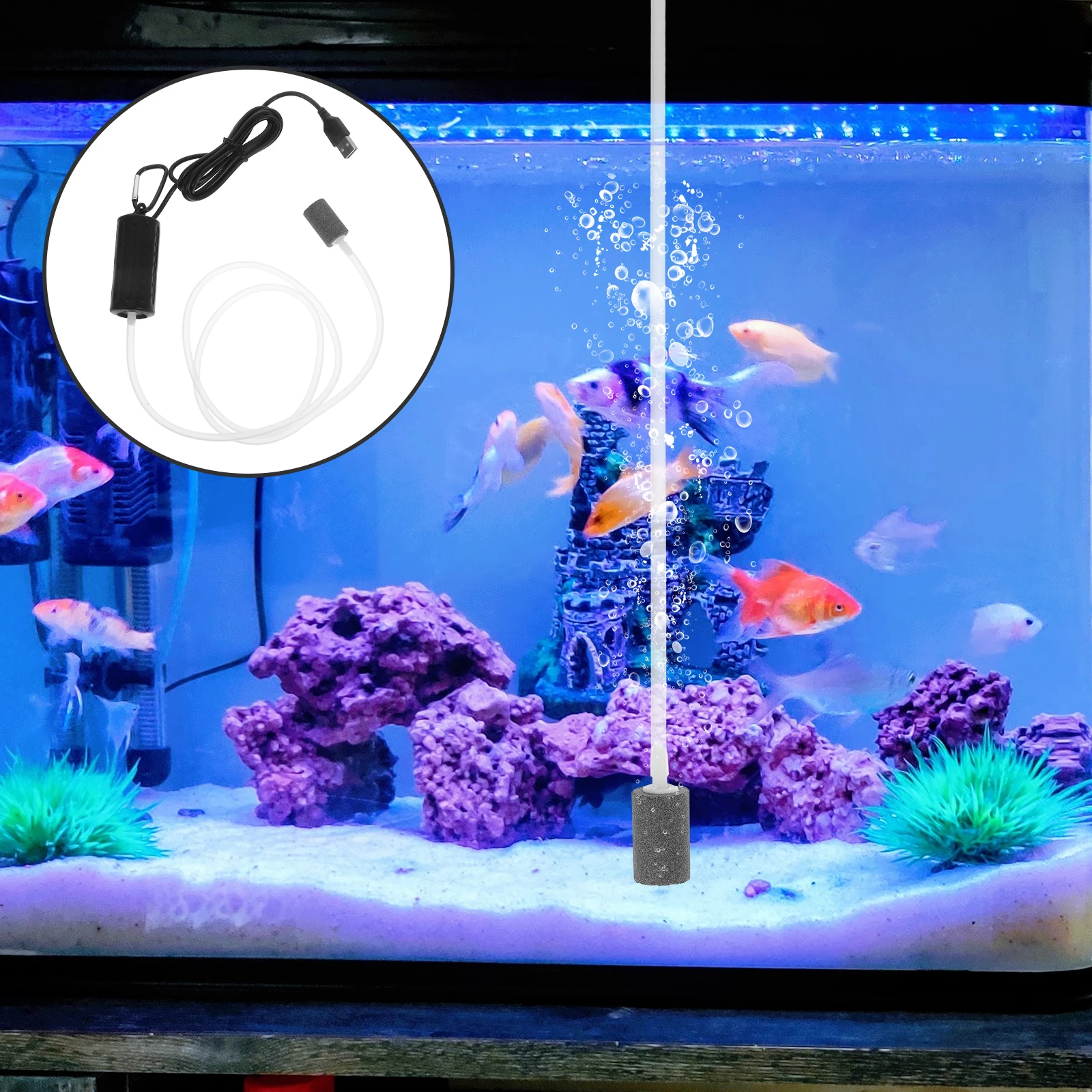 

Multi-Level Muffler Low Noise Oil-Free USB Air for Small Medium Fish Tanks Aquarium Oxygen Supply Long Saving