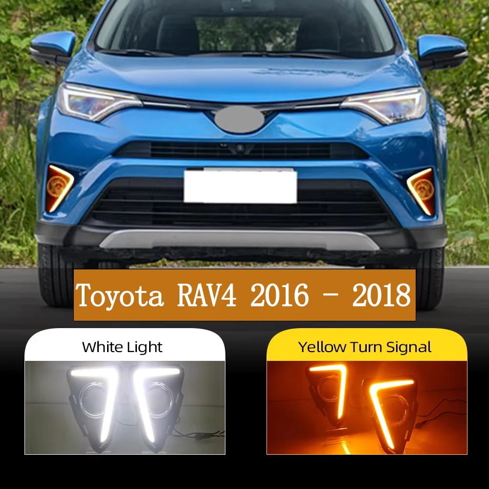 

2 Pcs LED DRL Daytime Running Lights Turning Signal Fog Lamp for Toyota RAV4 2016-2018 Super Bright Auto Lights Upgrade Kit